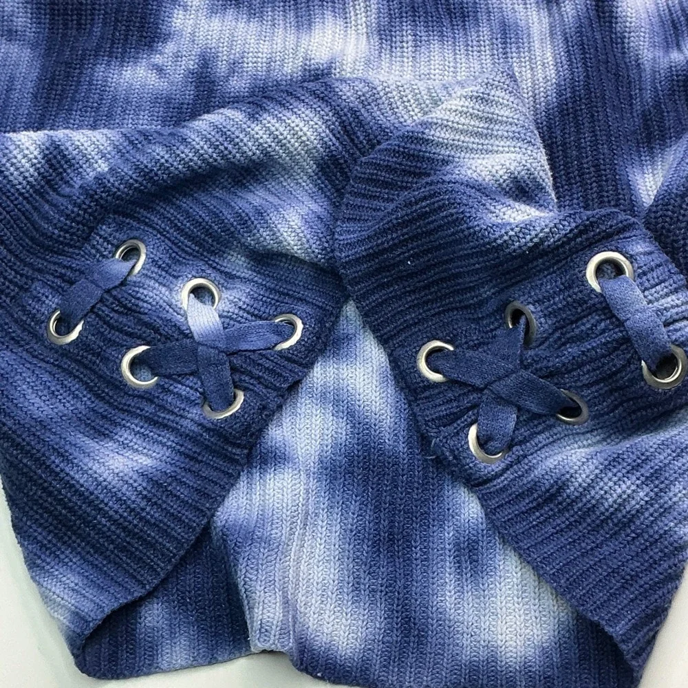 Justice Blue Tie Dye Knit Sweater Girls Size 8 Lace Up Side Detail Pullover